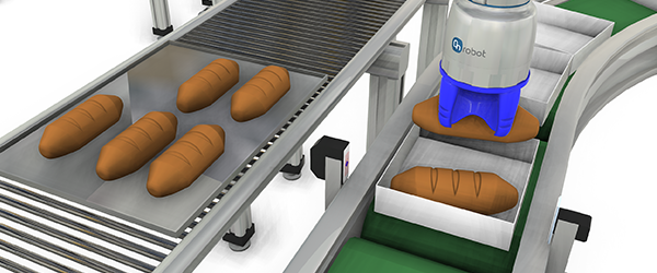 Robot pick and place application on food conveyor